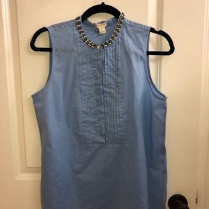 J Crew Beaded Neck Pleated Top sz 6 Blue NWT
